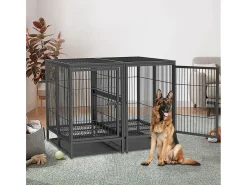 Gaiola para cães com 3 portas internas, caixa grande para cães XXL com bandeja removível 90x62x68cm