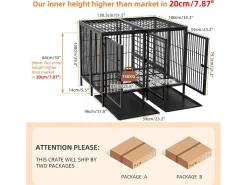 Gaiola para cães com 3 portas internas, caixa grande para cães XXL com bandeja removível 90x62x68cm