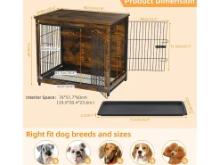 Gaiola para cães interna gaiola de madeira para cães gatos coelhos móveis industriais 80x57x71cm