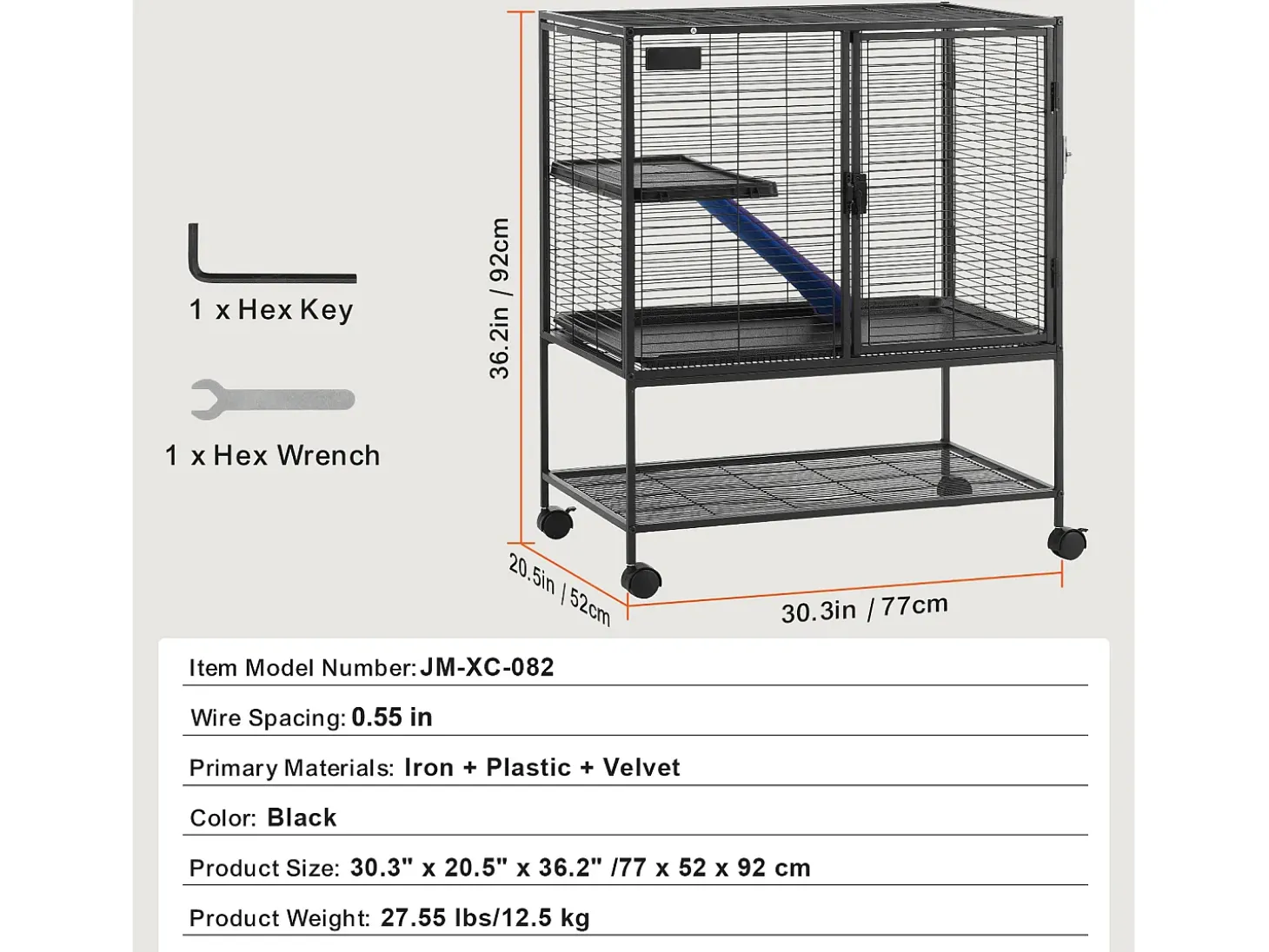 Gaiola para Furões SucceBuy de Metal, 2 Níveis com Rodas de 91,4 cm, com Prato e Rampa para Animais Pequenos