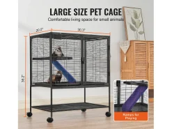 Gaiola para Furões SucceBuy de Metal, 2 Níveis com Rodas de 91,4 cm, com Prato e Rampa para Animais Pequenos
