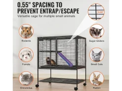 Gaiola para Furões SucceBuy de Metal, 2 Níveis com Rodas de 91,4 cm, com Prato e Rampa para Animais Pequenos