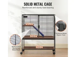 Gaiola para Furões SucceBuy de Metal, 2 Níveis com Rodas de 91,4 cm, com Prato e Rampa para Animais Pequenos