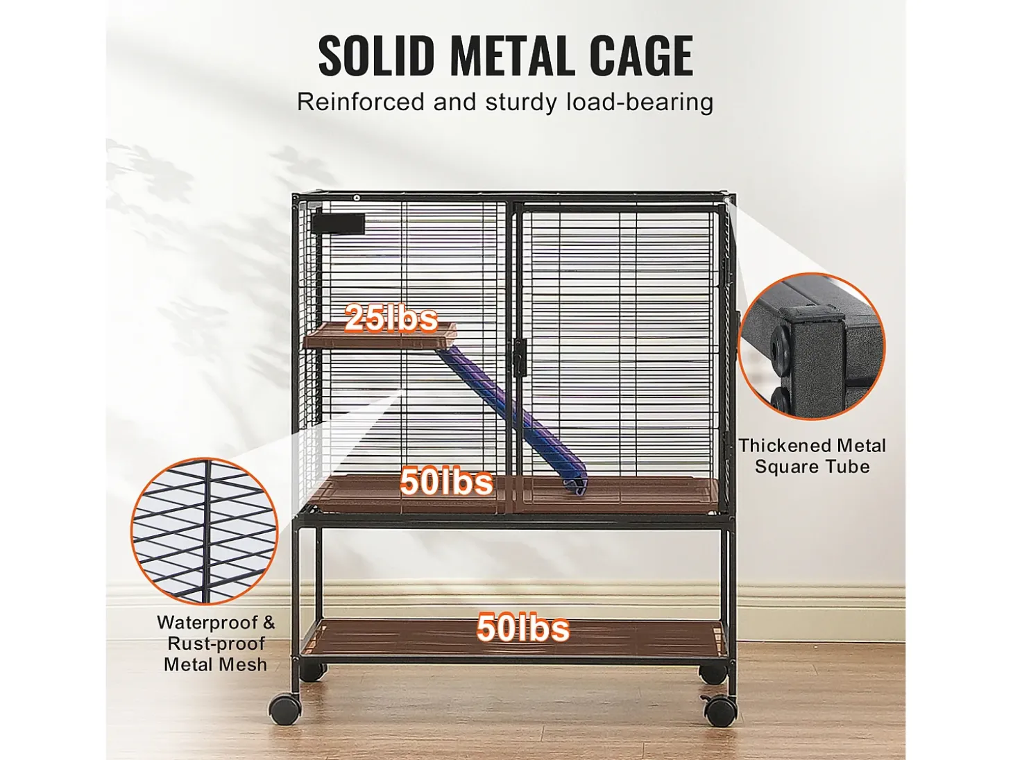 Gaiola para Furões SucceBuy de Metal, 2 Níveis com Rodas de 91,4 cm, com Prato e Rampa para Animais Pequenos