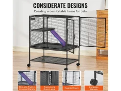 Gaiola para Furões SucceBuy de Metal, 2 Níveis com Rodas de 91,4 cm, com Prato e Rampa para Animais Pequenos