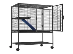 Gaiola para Furões SucceBuy de Metal, 2 Níveis com Rodas de 91,4 cm, com Prato e Rampa para Animais Pequenos