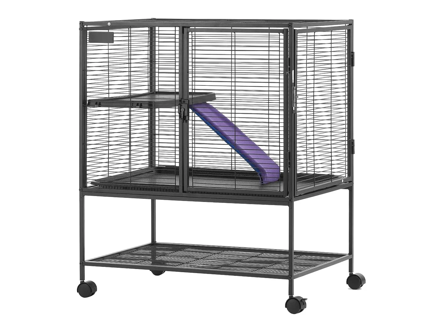 Gaiola para Furões SucceBuy de Metal, 2 Níveis com Rodas de 91,4 cm, com Prato e Rampa para Animais Pequenos