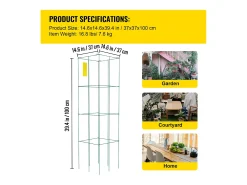Gaiolas para Tomates SucceBuy Conjunto com 6 Gaiolas para Tomates Suporte Quadrado de Aço de 100 cm para Plantas de Jardim Verde