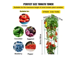 Gaiolas para Tomates SucceBuy Conjunto com 6 Gaiolas para Tomates Suporte Quadrado de Aço de 100 cm para Plantas de Jardim Verde