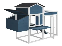 Galinheiro com cerca e canteiro, 4 galinhas, A109 cm azul e branco - CAMPORA