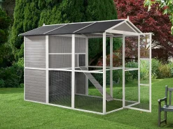 Galinheiro de madeira com cercado, 10 galinhas, C266 x L174 x A205 cm branco - FERAS