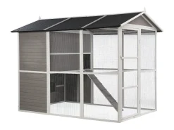 Galinheiro de madeira com cercado, 10 galinhas, C266 x L174 x A205 cm branco - FERAS