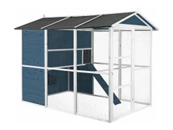 Galinheiro em madeira com cerca, 10 galinhas, C266 x L174 x A205 cm azul e branco - FERAS