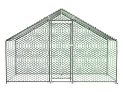 Galinheiro metálico com fecho de segurança e cobertura impermeável em PE, 3,03 x 1,57 x 2 m