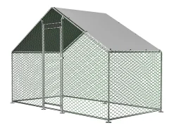 Galinheiro metálico com fecho de segurança e cobertura impermeável em PE, 3,03 x 1,57 x 2 m