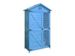 Galpão de jardim de madeira maciça com telhado inclinado resistente às intempéries - 2 portas, 3 prateleiras - 90 x 56,5 x 175,3 cm - Azul