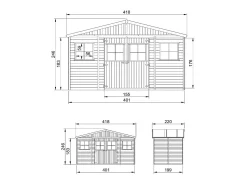 Galpão de madeira - 8 m² / H246x418x220 cm - M332+M332G