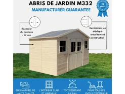 Galpão de madeira - 8 m² / H246x418x220 cm - M332+M332G