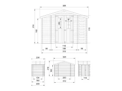 Galpão de madeira com chão impregnado - 5.47 m² / H218x328x206 cm - M389C+M389G