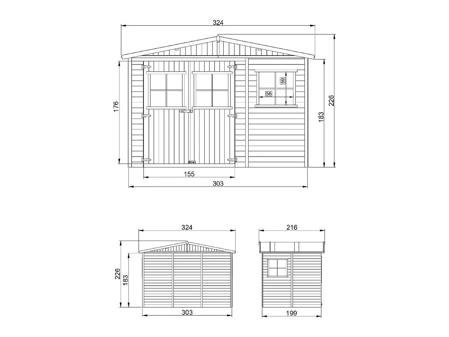 Galpão jardim de madeira - 6 m² / H226x324x216 cm - M334