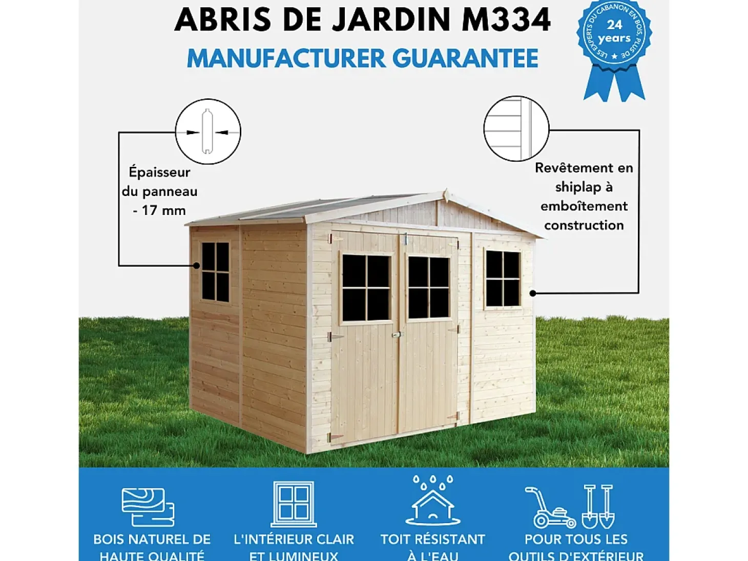 Galpão jardim de madeira - 6 m² / H226x324x216 cm - M334