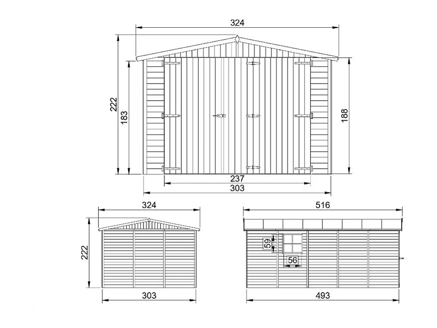 Garage de madeira - 15 m² / H222x516x324 cm - M101