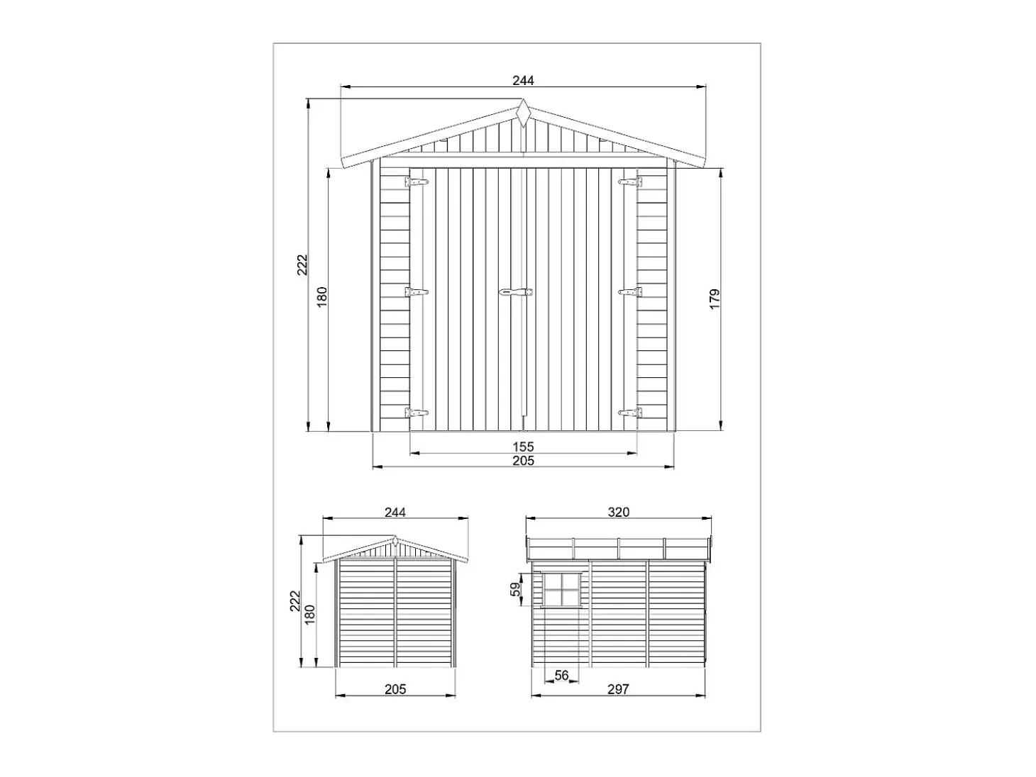 Garage de madeira - 6 m² / H222x320x244 cm - M105