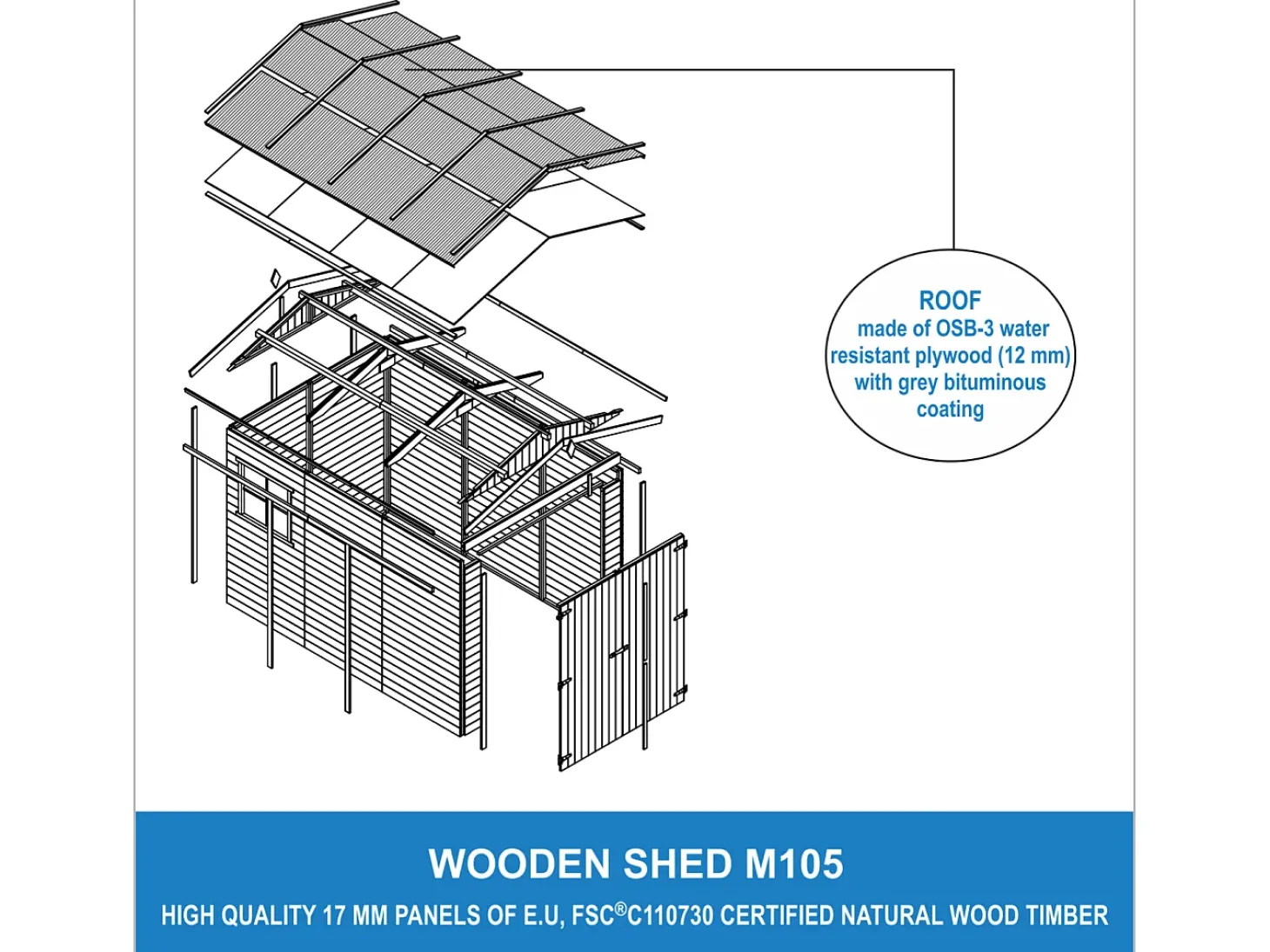 Garage de madeira - 6 m² / H222x320x244 cm - M105
