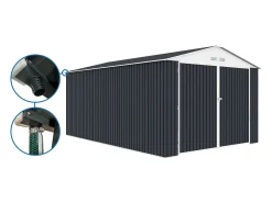 Garagem de metal "Houston" cinza com calha - 15,36 m² de armazenamento externo