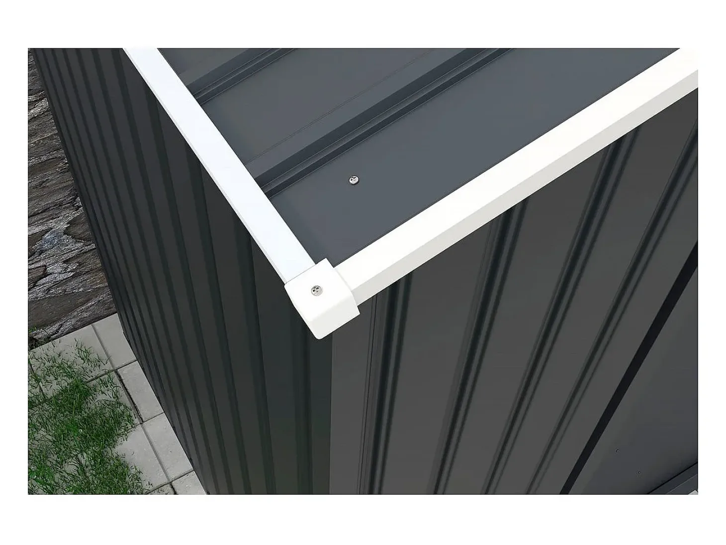 Garagem de metal "Houston" cinza com calha - 15,36 m² de armazenamento externo