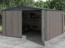 Garagem em aço galvanizado efeito madeira cinzenta 15,1 m² NERON