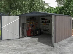 Garagem em aço galvanizado efeito madeira cinzenta 15,1 m² NERON