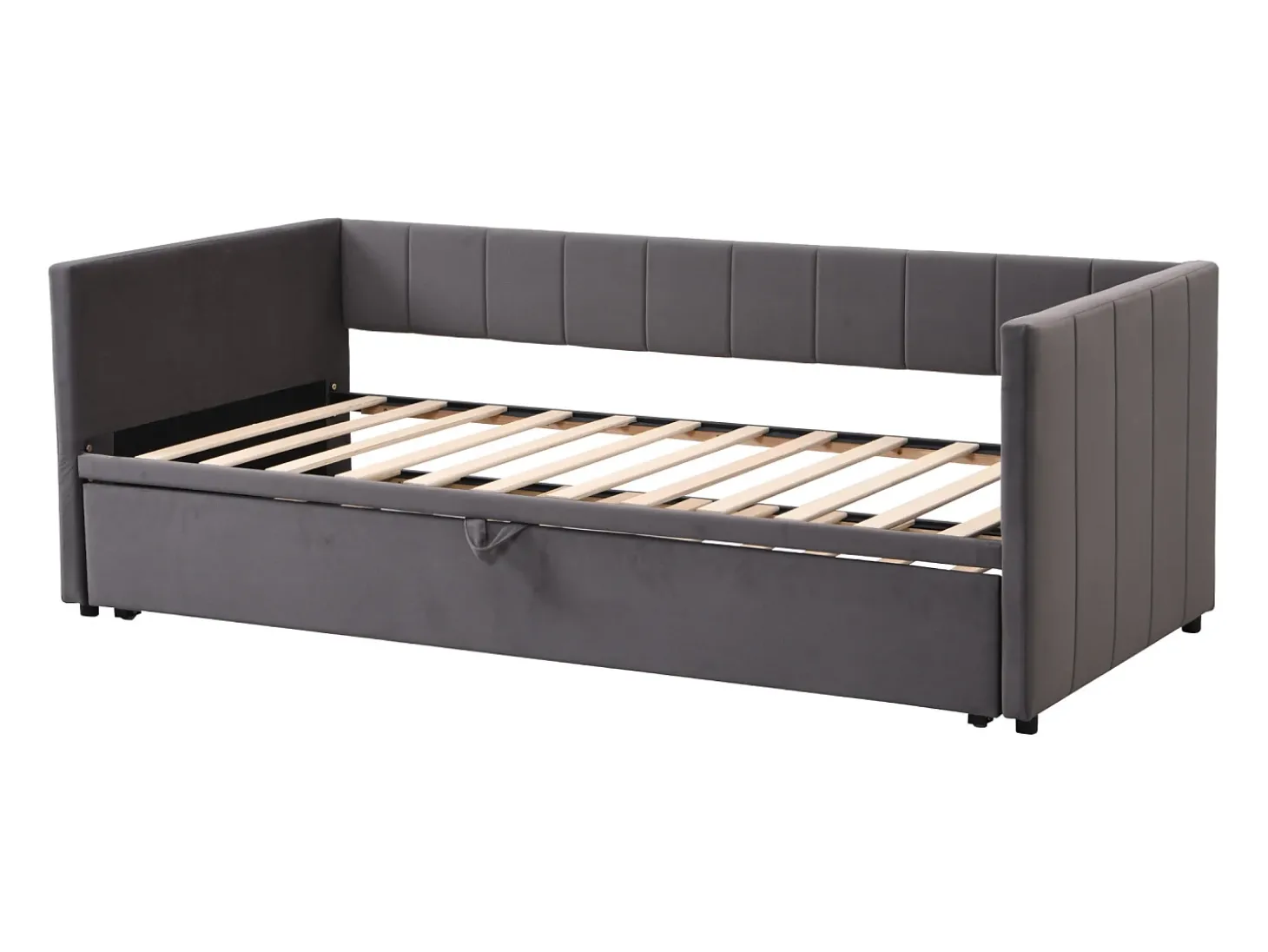 Gaveta estofada 90/180x200cm sofá cama em tecido veludo com base de ripas - Cinza