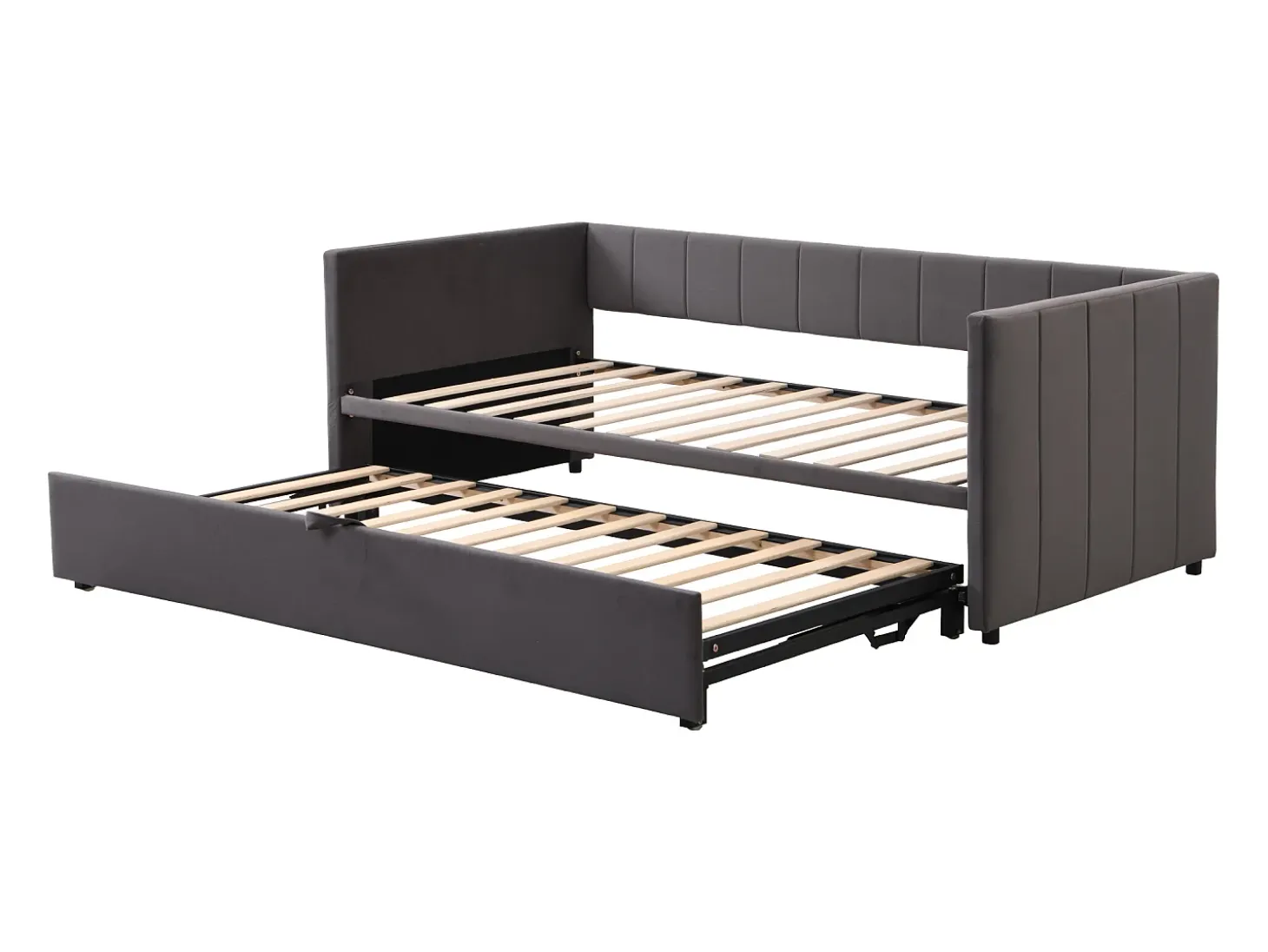 Gaveta estofada 90/180x200cm sofá cama em tecido veludo com base de ripas - Cinza