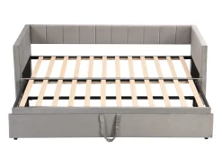 Gaveta estofada 90/180x200cm sofá cama em tecido veludo com base de ripas - Cinza claro