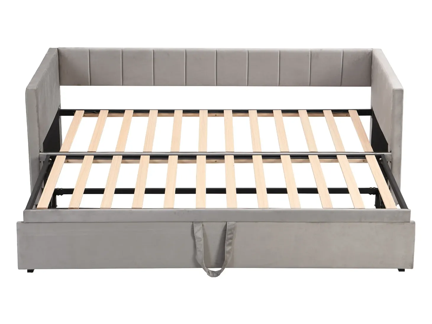 Gaveta estofada 90/180x200cm sofá cama em tecido veludo com base de ripas - Cinza claro