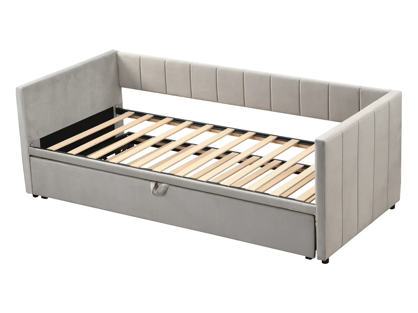 Gaveta estofada 90/180x200cm sofá cama em tecido veludo com base de ripas - Cinza claro