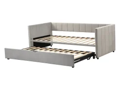 Gaveta estofada 90/180x200cm sofá cama em tecido veludo com base de ripas - Cinza claro
