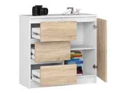 Gaveta Jerry 80cm Moderna - Branco/Carvalho de Sonoma, 3 Gavetas 1 Porta