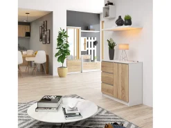Gaveta Jerry 80cm Moderna - Branco/Carvalho de Sonoma, 3 Gavetas 1 Porta