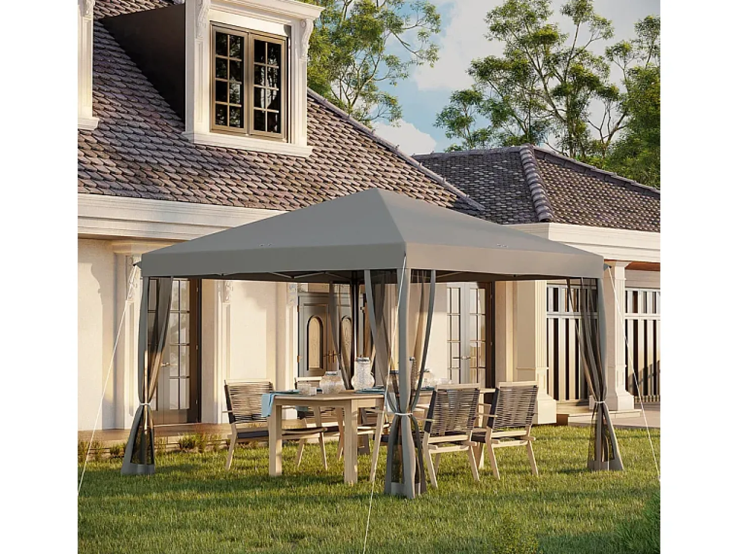 Gazebo de aço e tecido Oxford 420D - 3x3m 9 m² - com cortinas - 2 portas com zíper