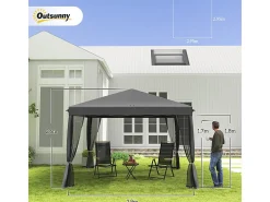 Gazebo de aço e tecido Oxford 420D - 3x3m 9 m² - com cortinas - 2 portas com zíper