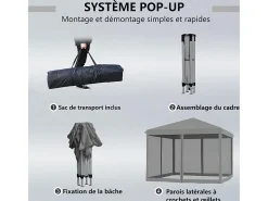 Gazebo de aço e tecido Oxford 420D - 3x3m 9 m² - com cortinas - 2 portas com zíper