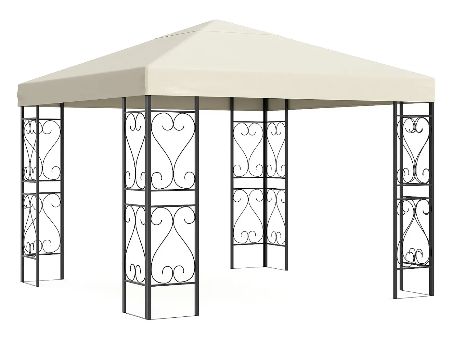 Gazebo de jardim em metal estilo ferro forjado - Preto e Bege - FIDALA