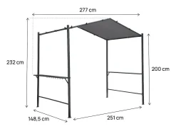 Gazebo pergolado para churrasco - 277 x 149 cm - Antracite -