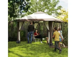 Gazebo pop-up em tecido Oxford UPF50+ 4x4m 16 m² com sacos de areia, 4 cortinas, bolsa de transporte - altura ajustável - Bege