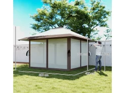 Gazebo pop-up em tecido Oxford UPF50+ 4x4m 16 m² com sacos de areia, 4 cortinas, bolsa de transporte - altura ajustável - Bege