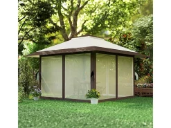 Gazebo pop-up em tecido Oxford UPF50+ 4x4m 16 m² com sacos de areia, 4 cortinas, bolsa de transporte - altura ajustável - Bege