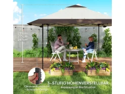 Gazebo pop-up em tecido Oxford UPF50+ 4x4m 16 m² com sacos de areia, 4 cortinas, bolsa de transporte - altura ajustável - Bege