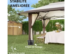 Gazebo pop-up em tecido Oxford UPF50+ 4x4m 16 m² com sacos de areia, 4 cortinas, bolsa de transporte - altura ajustável - Bege